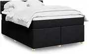 vidaXL Box Spring Bed with Mattress/LED - Black Queen Upholstered Bedstead