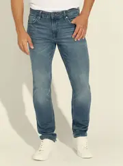 GUESS Mid-Rise Slim Tapered Denim Jeans In Silverstar Wash Size: 30, Spandex