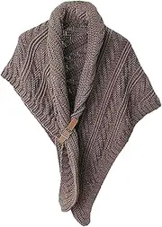 [Genikeer] Women Knitted Warm Ponchos for Winter | Artificial Leather Buckle Crochet Autumn Winter Scarf | Winter Travel Casual Scarf Cape | Triangle Scarf Shawl for Women Travel Casual Light Brown