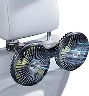 NIFBANG Car Rear Seat Fan, Battery Powered Dual Head Portable Car Seat Fan,360 Degree Rotation,12V 24V Blow Cold Air Car Cooling Ventilation Fan for Trucks Cars Car Seat Vent Fan