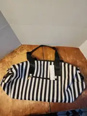 NEW Alice + Olivia X FABFITFUN DUFFLE BAG Positano Stripe Sm Black