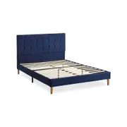Levede Bed Frame Queen Size Mattress Base Platform Wooden Velevt Headboard Blue