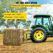 Hay Spear 49" Bale Spear 3000 lbs Capacity, Bale Spike Quick Attach Square Hay Bale Spears, Red Coated Bale Forks, Bale Hay Spike with 2 Stabilizer Spears