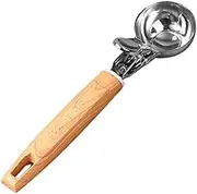 KiBcsLic Ice Cream Scoop Melon Baller Multipurpose Portable Ice Cream Scooper Cookie Scoop for Fruit Cupcakes Buffet Cafe Meatball, Wood Color