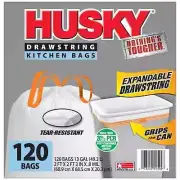 Husky Tall Kitchen White Trash Bags, 13 Gallon, 120 Bags (Expandable Drawstring,