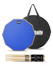 12" Drum Practice Pad with 2 Pairs Maple 5A Sticks & Bag - Blue