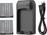 Daseeme NP-6L Battery Charger with LED Indicator Light + 2pcs NP-6L Batteries 3.7V 700mAh with USB Charging Cable
