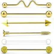 [Niaspi] 6Pcs 14G Industrial Barbell Earrings for Women Men Stainless Steel 38mm Cartilage Conch Helix Industrial Bar Industrial Piercing Jewelry