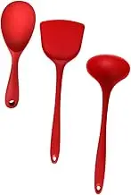 3 Pcs Silicone Tableware Set Safe Tasteless Cooking Tools Heat Resistant Rice Ladle Soup Spoon Spatula for Mixing Serving Creative Heart Design