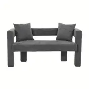 HOMFURN Chenille Loveseat Sofa with 2 Pillows, Modern Armrest Loveseat，Grey