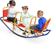 HONEY JOY Kids Seesaw Teeter Totter, Metal Rocking Seesaw Heavy Duty Indoor Outdoor Playground Equipment for Toddlers, Suitable for Home Backyard Playground, Seesaw for Children Aged 3 to 8 (Red)