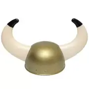 Viking Hat Helmet Pointy Horns Plastic Warrior Medieval Costume Gold White 6217