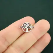 BULK 50 Tree of Life Connector Charms Antique Silver Tone 2 Sided - SC7291