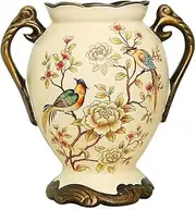 Large Vases Double Handle Ceramic Vase Painted Bird Flower Design Vintage Flower Arrangement Flower Vases Centerpiece Living Room Office Shelf Decor Housewarming Gift (Color : Small a)