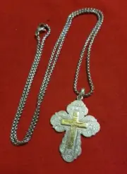 STIRLING Silver 925& 21k gold PLATED christi Cross with Silver PLATED 22" Chain