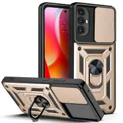 case For Moto G Power 2022 Slide Camera Lens Protection and Built in 360 Rotatable Ring Holder - Silvery