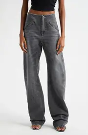 Alexander Wang Hotfix Crystal Twisted Seam Barrel Leg Jeans in Black Crackle Grey at Nordstrom, Size 28