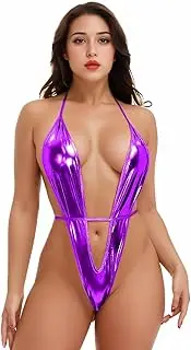 [Heavelove] Sexy Slutty Swimsuit Mini Monokini Swimwear for Women PU Leather One-Piece Halter Extreme Micro Bikini Teddy Lingerie