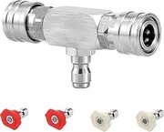 Pressure Washer Tee Spray Nozzle, Dual Pressure Washer Nozzle, Power Washer Dual Nozzle with 4PCS Pressure Washer Nozzles (0 Degree Red & 40 Degree White), 1/4 Inch Quick Connect, 5000 PSI