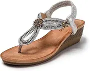 [JOMIX] Women's Sandals - Glitter Sandals Summer Flip Flops Bohemian Toe Separator with Rhinestone Sandals Beach Shoes