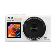 Digital Camera, 5K 80MP Dual Screens Camera with 18X Digital Zoom, Compact Vlogging Camera for Beginners with 32GB Card (White)