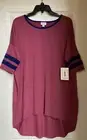 Lularoe Women’s Irma Top Mauve Pink Body Navy Striped Sleeve Medium NEW NWT