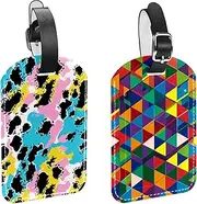 [KQNZT] Luggage Tags for Suitcases, 2 Pcs Suitcase Tags, Bag Tags for Luggage, Travel Tags for Luggage, Unique Luggage Tags, Colorful Squares Cartoon
