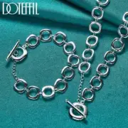 DOTEFFIL 2pcs 925 Sterling Silver Square Round Chain Necklace Bracelet Set