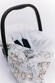 Viculii Double Sided Baby Wrap for car seat | white baby safari animals baby wrap swaddle cover cosytoes blanket for car seat 100x100cm | boy or girl