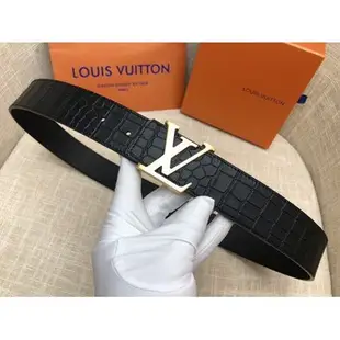 铭牌二手/二手Louis Vuitton LV路易威登男士皮帶 平滑扣 鱷魚紋頭層 牛皮皮帶 潮流百搭 LV皮帶