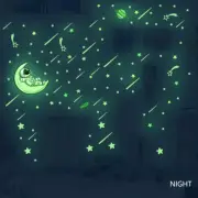 Fluorescent Luminous Wall Stickers Moon Stars Stickers Meteor Glow In The Dark