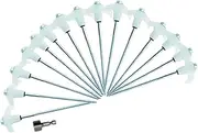 Leona Co 8" Metal Tent Pegs with Glow-in-The-Dark Stoppers, 15pcs Heavy-Duty Ground Screw Anchor Pegs for Yard, Garden, Awning & Canopy with Hex Drill Bit