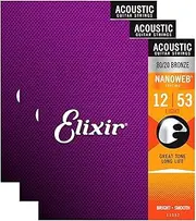 Elixir 11052 Acoustic 80/20 Nano Light 12-53 (3 Pack Bundle)