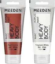 MEEDEN Acrylic Paint Red Ochre: 100ml Heavy Body Acrylic Paint Tube Bundled with Additional Titanium White Colour for Outdoor Home Plein Air