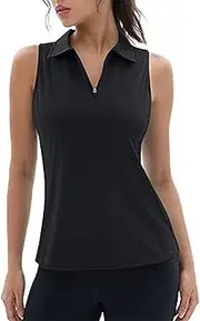 [SHEKINI] Women's Sleeveless Polo Shirt Golf Tennis Summer T-Shirts Breathable Sports Shirt Tank Top Racerback Yoga Gym Fitness Activewear Tops Running Top with Zip