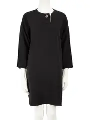 Black Buttoned Shift Knee Length Dress