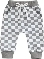 [Thilsidee] Toddler Baby Boy Girl Checkerboard Plaid Pants Elastic Waist Casual Trousers Spring Summer Fall Winter Long Pants