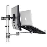 ATDEC Notebook-Monitor Combo Mount on Post. Max load: 8kg (Flat), 5.5kg (curved). Up to 32" screens. Up to 18" notebooks (8kg). VESA 100x100. Silver AFS-AT-NBC-P