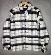 Topman Black White Plaid Fluffy Shacket Jacket Snap Shirt Men's Size Small