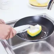 Refillable Scourer Dish Brush With Spare Heads Dispenses Liquid Automatically