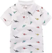 [Motteecity] Fashion Boys Turndown Collar Dino Printed Polo Shirt