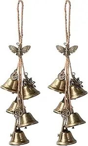 Ausicfen 2 Pieces Witch Bells for Door Knob for Protection Brass Bells Hanging Witchcraft Wicca Supplies Wreath Handmade Witch Bells Wiccan Magic Wind Chimes (Butterfly Vintage Bell)