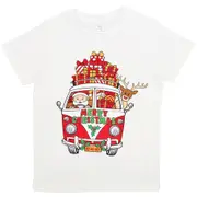 New Kids Christmas Xmas T Shirt Tee Tops 100% Cotton Boys Girls Gift Red White - Santa Drive Kombi (White)