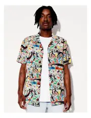 [Kenji] Ritual Dance Print Short Sleeve Rayon Shirt in Multi