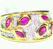 .90CT 14K Gold Natural White Round Cut Diamond Ruby Vintage Wedding Band Ring
