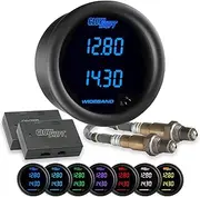 GlowShift Black 7 Color Dual Digital Wideband Air/Fuel Ratio AFR Gauge Kit - Includes Oxygen Sensors, Data Logging Output, Weld-in Bungs & Wiring - Clear Lens - Multi-Color LED Display - 2-1/16" 52mm