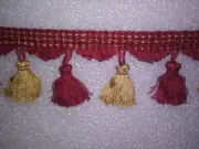 6 yards TASSEL FRINGE 3" - Wine Red/Gold - Upholstery Drapery Fabric Trim
