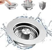 [NinjaTiger] Kitchen Sink Drain Strainer - 3-in-1 Stainless Steel Pop Up Sink Stopper Anti-Clogging Sink Strainer Basket Sink Drainer Filter Plug for US Standard 3-1/2 Inch Sink Drain | Silver-1 Pack