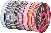 24 x 4m GINGHAM PRINT RIBBON 9mm - 8 ASSORTED COLOURS - WHOLESALE BULK LOT DEAL