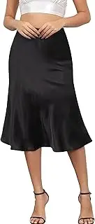 [Alcea Rosea] Womens High Waist Midi Skirt Fishtail Silky Satin Skirt Work Party Pencil Bias Cutting Skirt